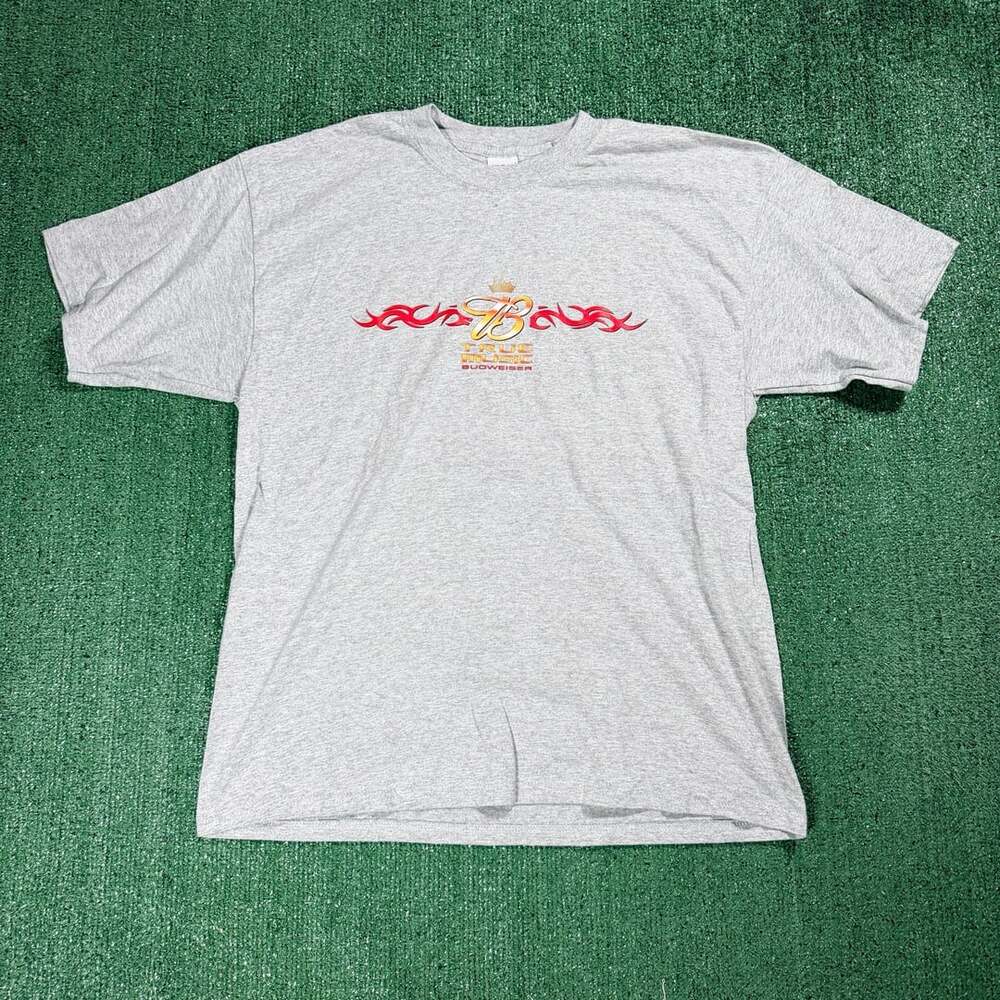 Vintage Y2K Style Gildan Budweiser True Music Graphic T-Shirt Gray XL